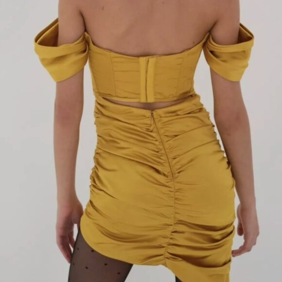 NWOT For Love & Lemons Yellow Ruched Bustier Corset Drew Mini Dress XS $259 - Picture 6 of 12
